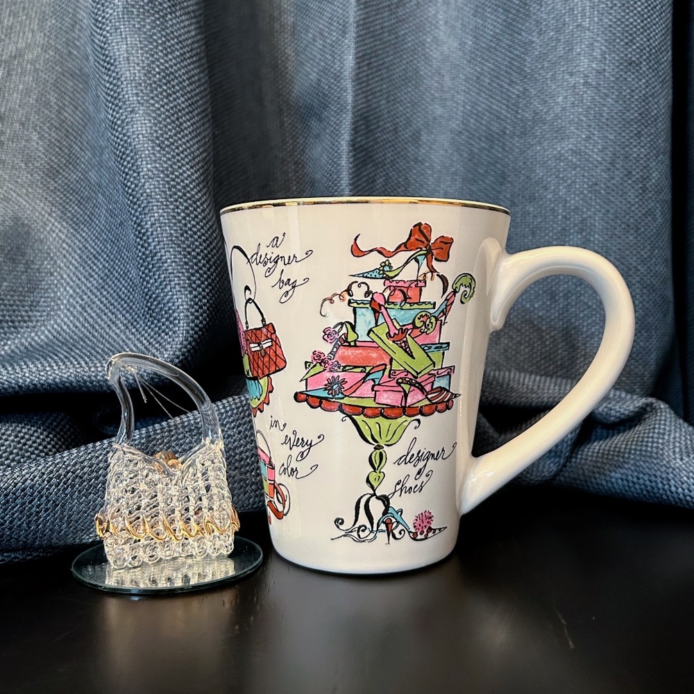 Whimsical ALL I WANT for CHRISTMAS Mug by Rosanna & Spun Glass Bag Ornament EUC